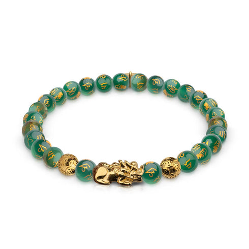 Mini Pixiu Feng Shui Bracelet | EARTH Element | Green Agate x 18k Gold